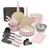 Cookware Sets 18-Piece Soft Grip Toxin-Free Healthy Ceramic Non-Stick Set Pink Dishwasher Safe