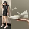 Dress Shoes FHANCHU 2024 Mary Janes Women Pumps.High Heels Square Toe Retro Style Shining Ankle Strap Black Beige Dropship