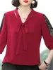 Frauen Frühling Sommer Stil Blusen Tops Dame Casual Fliege Colloar Halbe Spitze Hülse Lose Blusas Tops DF4275 240321