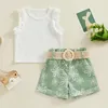 Giyim setleri bebek kızlar yaz 2 parça kıyafeti fırfır tank üstleri ve çiçek basılı şort kemer moda sevimli kıyafetler