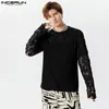 Men's T Shirts Fashion Casual Style Tops Incerun Lace Patchwork Hollowed Design T-Shirts Party Long Sleeped Camiseta S-3XL 2024