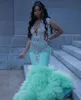 Mint Green Luxury Mermaid Evening Birthday Dresses For Black Girl 2024 Sparkly Diamond Tassle Prom Gown Robe Bal De Luxe