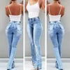 Damesjeans Kantoor-dame Sexy Effen Hoge Strecth Split Denim Damesmode Slanke Gescheurde Flare Broek Met Zakken Broek 30304