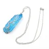 Pendentif Colliers Argent Plaqué Fil Wrap Forme Irrégulière Cristal Teint Bleu Violet Collier Style Ethnique Bijoux