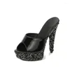 Talltor kvinnors skor Rhinestone Nightclub Chunky Heels High Model Catwalk Steel 8661 Series 13cm Heel 3CM Platform LFD