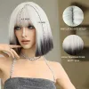 Perücken 7JHH -Perücken kurze Straight Ombre Blonde Bob Perücken für Frauen tägliche Party natürliche Mode Synthetische schwarze Haar Perücken mit flauschigen Pony