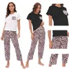 Thuis Kleding Vrouwelijke Pyjama Pak O-hals Comfy Loungewear Print Nachtkleding Vrouwen Pyjama Set Korte Mouw Shirtpants Katoen 2 Stuks