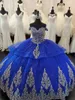 Blauwe kleur Off-shoulder Sweetheart Baljurk Quinceanera Jurken Kralen Borduren Applicaties Kant Gala Avondfeest Optocht Verjaardag Jurken Jurk