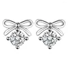 Studörhängen 925 Sterling Silver smycken Fashion Bow Zircon Crystal for Women XY0255