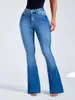 Jeans Femme Bleu Foncé Flare Femmes 2024 Printemps Mode Push Up Taille Haute Cloche Bas Femme Sexy Slim Stretch Skinny Denim Pantalon