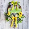 Dekorativa blommor 1 datorer Spring Daisy Wreaths för ytterdörrbrädan Dekorera med Bow Green Leaf Farmhouse Wreath