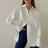 Blouses pour femmes Automne Lâche Casual Satin Femmes Blouse Mode Soie Bureau Dame Chemise Blanche À Manches Longues Solide Tops Vêtements Élégants 28697