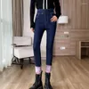 Jean femme Denim taille haute automne hiver serré élastique chaud crayon pantalon Plus velours épaissi