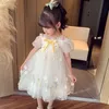 Girls Party Dress Summer Elegant Princess Dress Cute Daisy Boat Neck Naked Shoulder Dress 2-9 Year Old Childrens Birthday Party Dress 240402