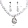 Collana orecchini set elegante elegante splendida lega perla delicato strass gioielli moda ragazza nuziale goccia orecchio