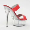 Dance Shoes Stage Show Model med coola tofflor Red Crystal Bride Wedding 15cm High Heel