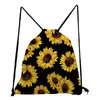 Sac à dos rafraîchissant pour chaussures florales, sac à dos portable personnalisé pour étudiants, pochette souple avec imprimé tournesol jaune, pochette décontractée avec cordon de serrage