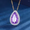 Pendant Necklaces EYIKA Luxury Women Jewelry Pink Purple Fusion Crystal Zircon Water Drop Necklace Two Color Plated Wave Chain Colar