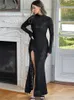 Robes décontractées Habbris Printemps Noir Split Robe Longue Soirée Tenue De Soirée Femmes 2024 Sexy Voir À Travers Dos Nu Maxi Dentelle Vintage