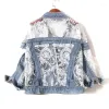 Womens Jackets Floral Embroidered Cutout Lace Panel Denim Summer Jeans Sun Protection Clothing Splice Jean Tops Drop Delivery Apparel Dhn2L