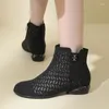 Sandales d'été chaussures pour femmes maille creuse pressée bottines respirant noir 3CM grande taille 35-43