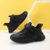 Chaussures de sport en cuir imperméables pour enfants, noir pur, chaussures à semelles souples pour grands garçons, 2023