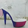 Sapatos de dança Leecabe 15cm/6 polegadas azul com glitter rosa senhora plataforma festa salto alto poste