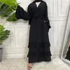 Etnische kleding Open Abaya Moslimvrouwen Islamitische Arabische Kaftan Kimono Vest Midden-Oosten Ruche Pakistaans Dubai Turkije Effen Kleur Mode