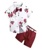 Crianças meninos conjuntos de roupas verão bebê menino roupas floral gravata camisas shorts 2 pçs terno cavalheiro com gravata crianças conjunto 4695944