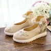 Casual Shoes Chinese Style High Heels Single Spring Embroidered Cloth Retro Disc Buckle Shallow Mouth Women's