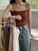 Débardeurs pour femmes Y2K Top Femmes Volants Camisoles tricotées Simple Spaghetti Strap Mignon Tops d'été 2024 Casual Dos nu Solide Crop