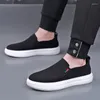 Sapatos casuais masculinos apartamentos deslizamento-em sapato preguiçoso verão respirável lona mocassins preto estilo de rua chinelos plataforma calçado zapatos