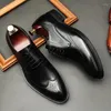 Dress Shoes Top Quality Lace Up Men Oxford Brogue Genuine Leather Pointed Toe Luxury Black Brown Business Office Formal Derby Shoe