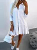 Casual Dresses Turn-Down Collar Loungewear Cardigan Dress Women Spring Summer Long Sleeve Solid Ladies Mini 2024 Button Streetwear