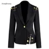 Giacca da donna Blazer Spille Deco Scava fuori Slim Cappotto singolo con bottone High Street 2021 Abiti da donna Blazer 's