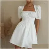 Urban Sexy Dresses Party White Dress Summer Women Short Sleeve Square Neck Solid Color Elegant Evening Mini Drop Delivery Apparel Wome Dhbzd