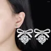 Studörhängen 925 Sterling Silver smycken Fashion Bow Zircon Crystal for Women XY0255