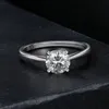 U 1CT solitaire yüzüğü basit 4 çatal yuvarlak kesim briliant laboratuvar elmas için kadın nişan düğün mücevher hediyesi 240402