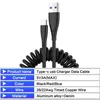 3A Cable Fast Charging Spring Pull Telescopic Cord Type C To Type C For Samsung Xiaomi OPPO Huawei USB C Car Charger Cable no Retail Package