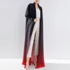 Women's Trench Coats Miyake Pleated Turndown Collar Double Breasted Button Long Sleeve Cardigan Dress Women 2024 Abaya Original Designer