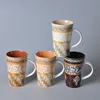 Golden Flower Ceramic Cup Forest Bird Large Capacity Color Glaze Wood Grain Weaving Pattern Mug