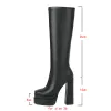 Boots Plus Size 43 Women Knee High Boots Platform Thick High Heel Ladies Motorcycle Boots PU Leather Side Zipper Square Toe Women Boot