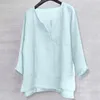 Men's T Shirts Linen Shirt Summer Long Sleeve Plus Size Solid Color Casual Cotton V-neck Loose Tops S-5xl