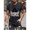 Chemises décontractées pour hommes Rukas T-shirt intéressant Animal Chat Gorge Coupe A B C D E Impression 3D Grande Taille Week-end À Manches Courtes Vêtements Drop Dhpw2