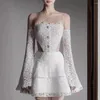 Casual Dresses Women Sexy White Lace Dress 2024 Summer Hollow Suspended Birthday Mini Strapless A Line Party