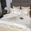 4/6Pcs White Gray Sateen Gold Embroidery Luxury Satin Cotton Bedding set Double Queen King Comforter Cover Bed Sheet Pillowcases 240418