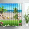 Dusch gardiner sjöstjärna strand conch palm träd havsvågor bad gardin fönster hav landskap polyester trasa chic badrumsdekor
