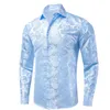 Hi-Tie Jacquard Paisley Mens Dress Shirts Långärmad lapel kostym Skjorta avslappnad formell blus 10 färger bröllop affärsfest 240318