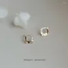 Studörhängen Original 925 Sterling Silver 14K Gold Square Geometry Zircon Real Money Piercing Elegant Jewelry for Woman