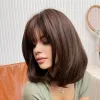 Wigs Element Short Straight Ombre Black Brown Synthetic Wigs with Bangs for Women Bob Wig Heat Resistant Lolita Cosplay Daily Wig